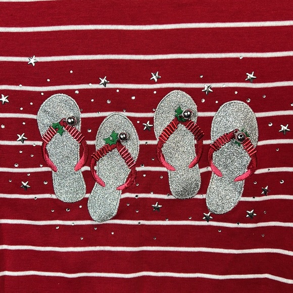 Red & White Striped Holiday Flip Flop 3/4 Sleeve Top Size XL Christmas - Picture 4 of 5